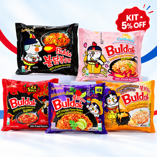 Kit degustação Buldak com 5 sabores de lámen coreano