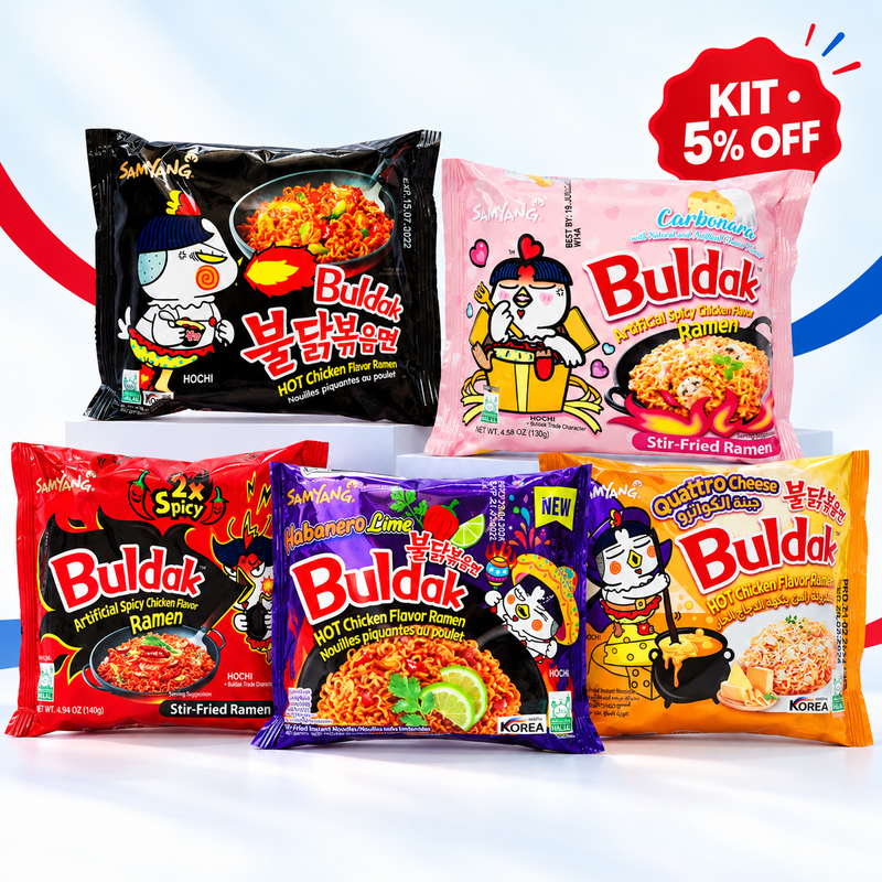 Kit degustação Buldak com 5 sabores de lámen coreano
